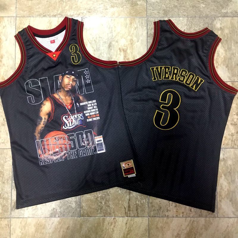 Men Philadelphia 76ers #3 Iverson Black Impurity cover Mitchell & Ness NBA Jerseys